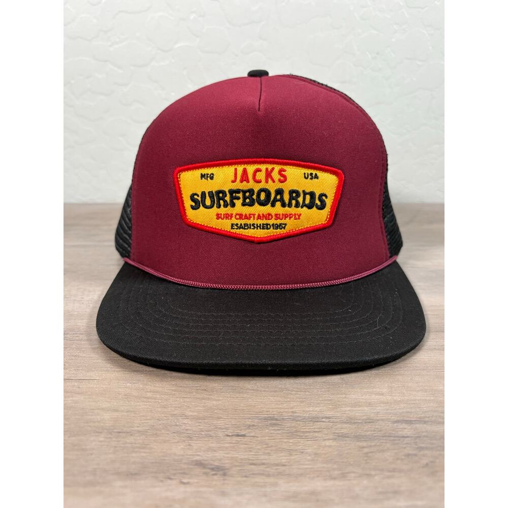 Jack's Surfboards Black Maroon Yellow Logo Men's Trucker Hat-‎ EUC